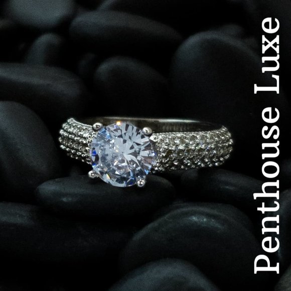 RESTOCKED! Brilliant Cut Solitaire Micro Paved Silver Ring